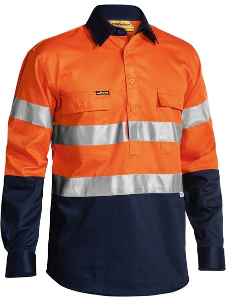 Bisley - Men's Taped Hi Vis Closed Front Drill Shirt - BTC6456