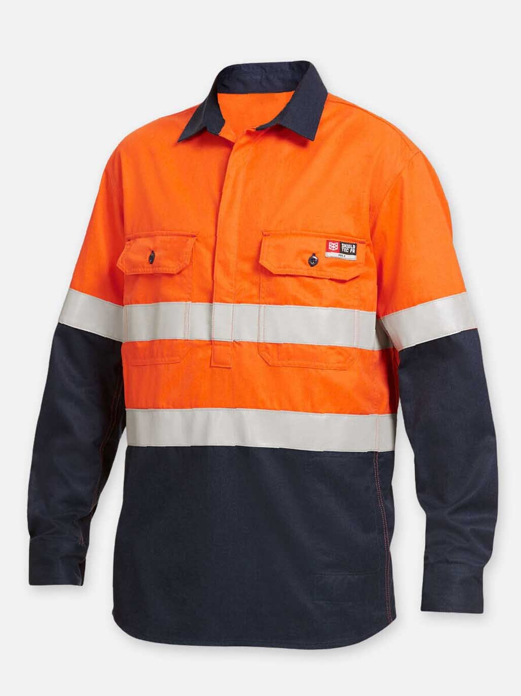 KingGee - Men's ShieldTec FR Hi Vis 2 Tone Closed Front Taped Shirt PPE2 -  Y04550
