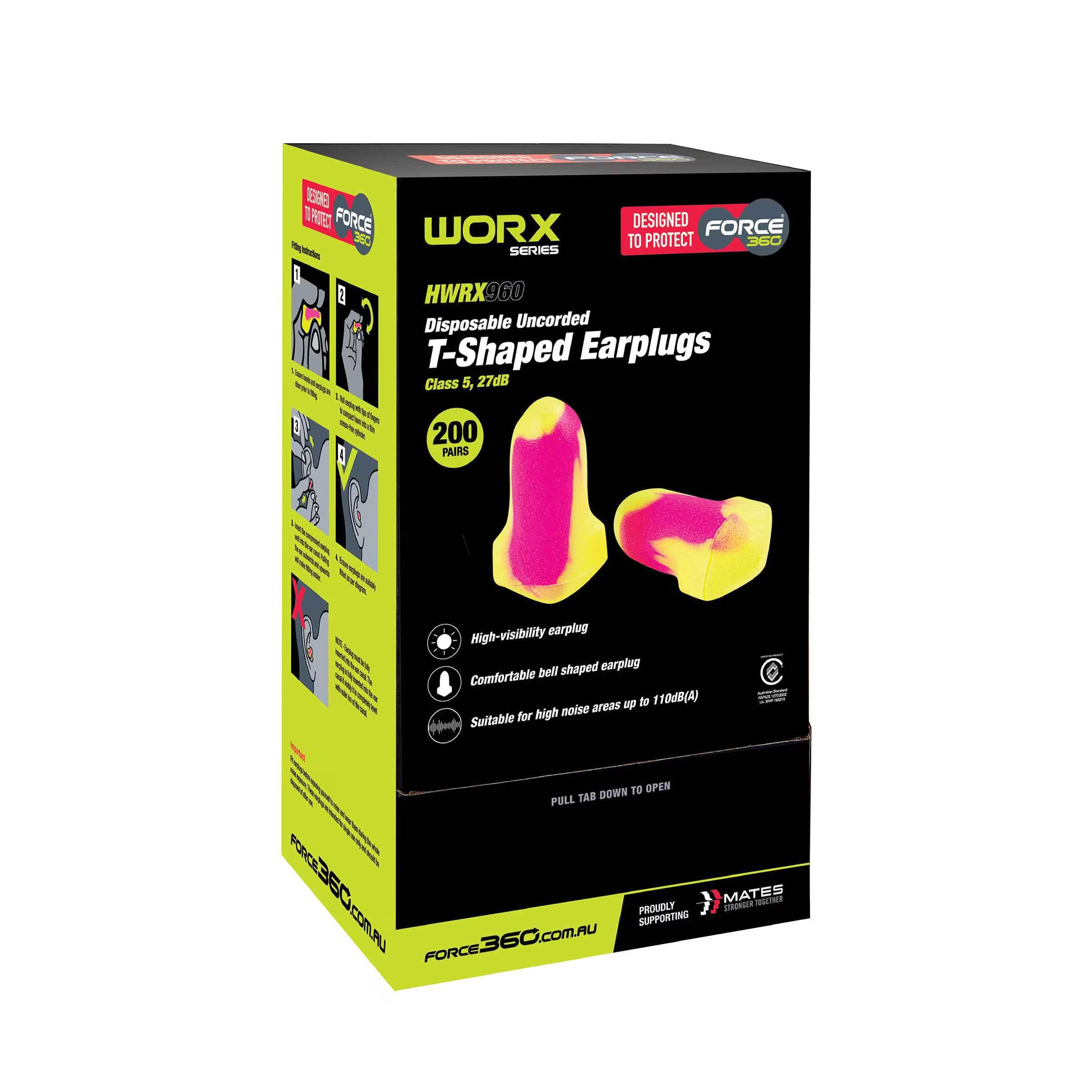 T-Shaped Uncorded Disposable Earplug (200 pairs) - HWRX960