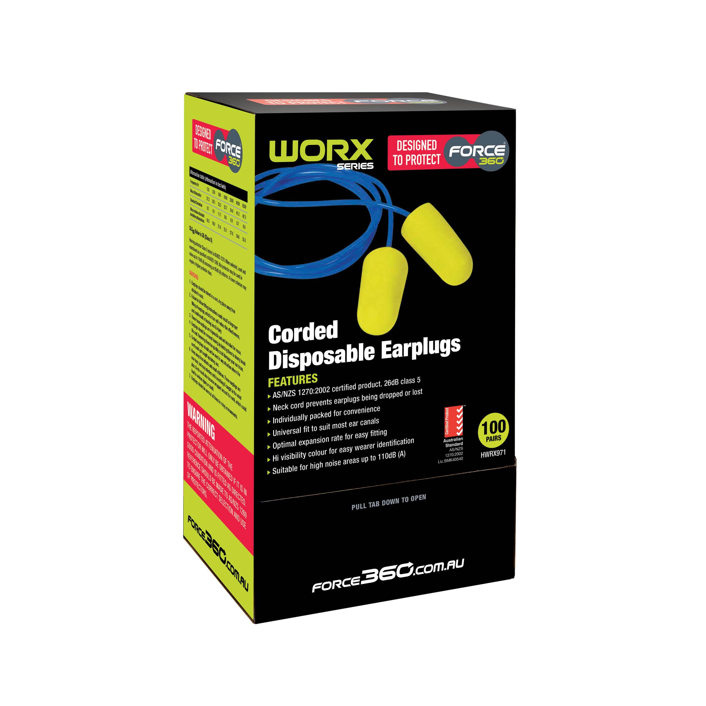 Bullet Shaped Corded Disposable Earplug (100 pairs) - HWRX971
