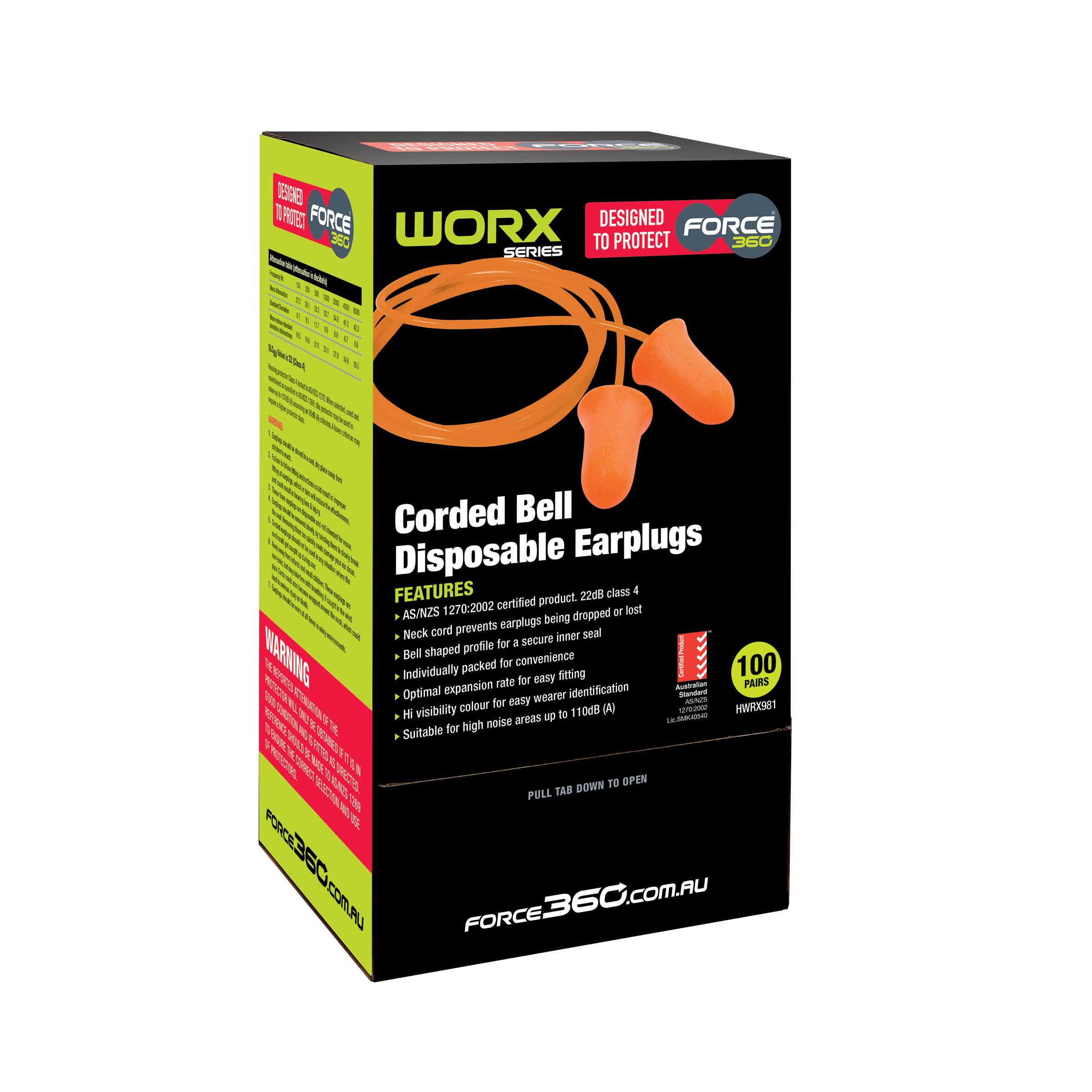 Bell Shaped Corded Disposable Earplug (100 pairs) - HWRX981