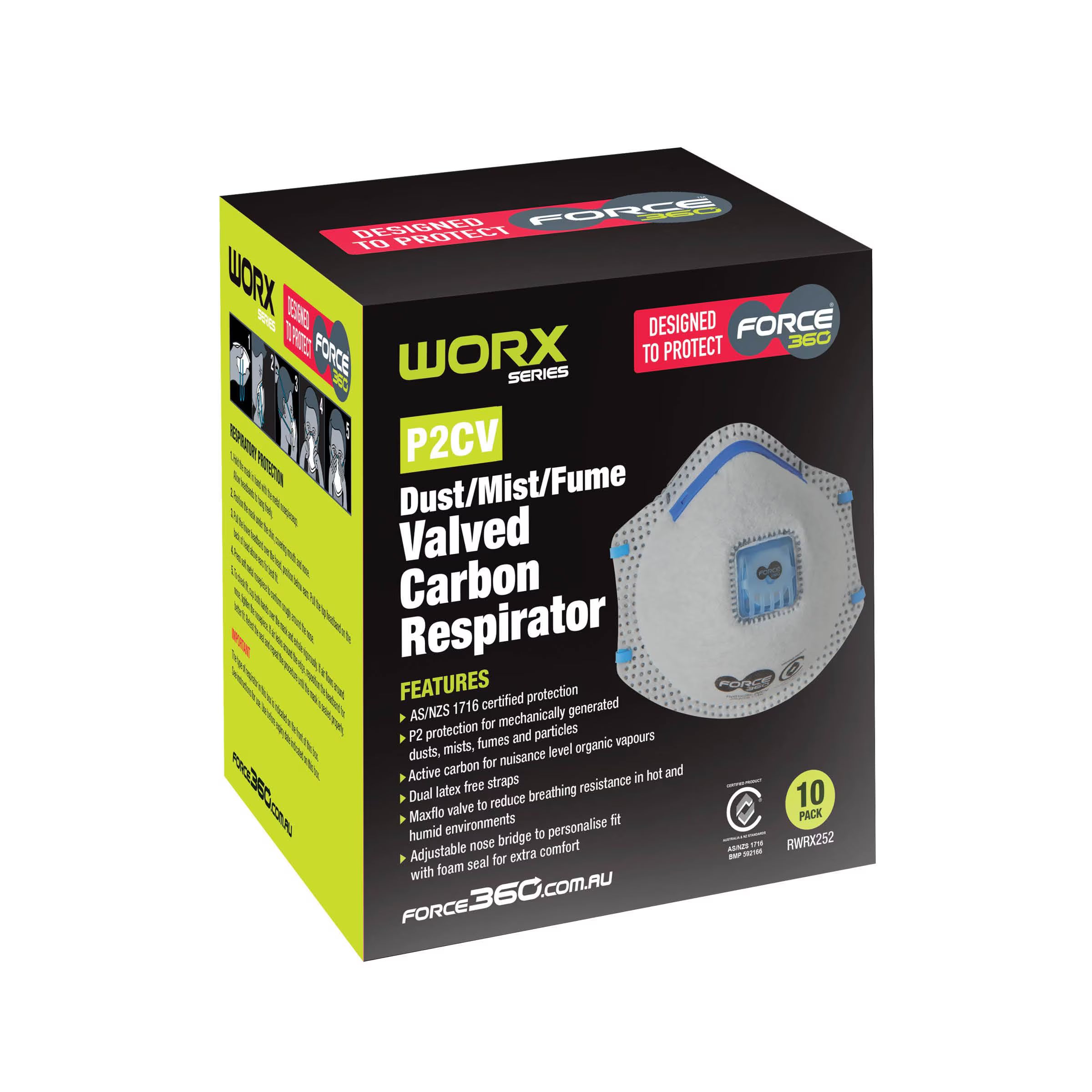 P2CV Active Carbon Disposable Respirator (10 pack) - RWRX252