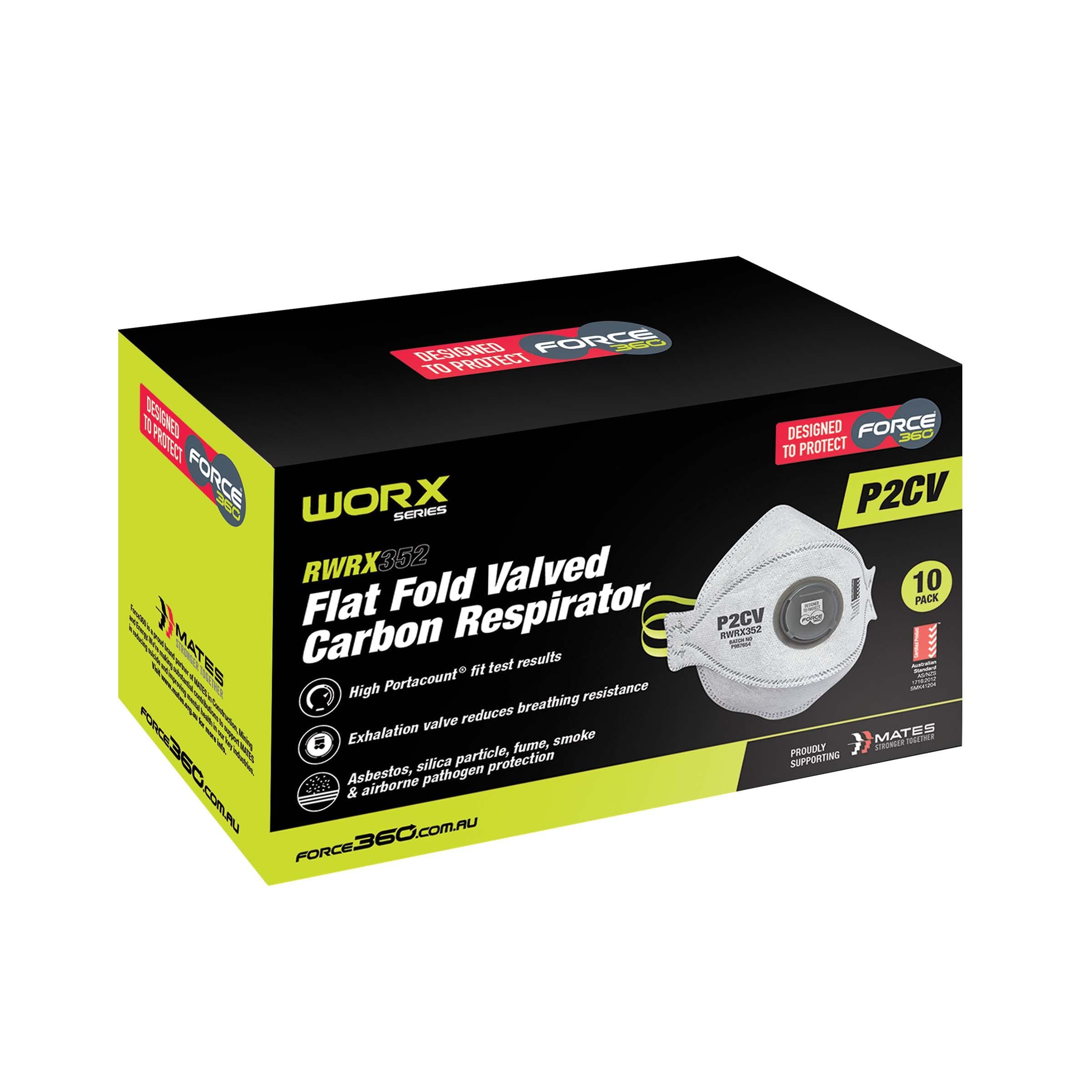 P2CV Flat Fold Valved Carbon Respirator (10 pack) - RWRX352