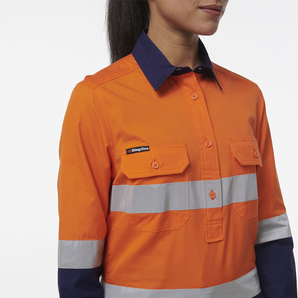 KingGee - Womens Workcool Vented Closed Front Reflective Shirt -  K44230