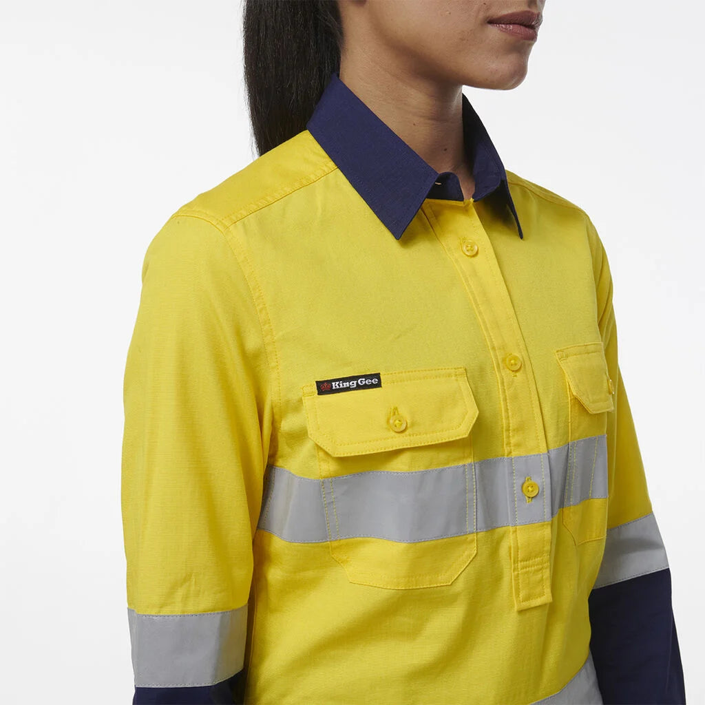 KingGee - Womens Workcool Vented Closed Front Reflective Shirt -  K44230