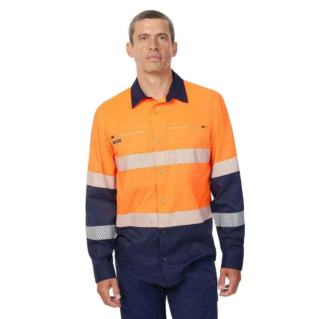 KingGee - Men's DryCool Hi Vis Spliced Taped Shirt Long Sleeve Shirt - K54037