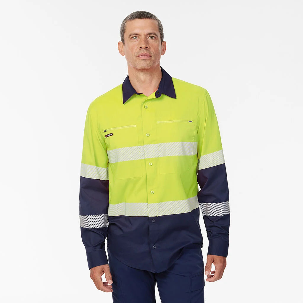 KingGee - Men's DryCool Hi Vis Spliced Taped Shirt Long Sleeve Shirt - K54037