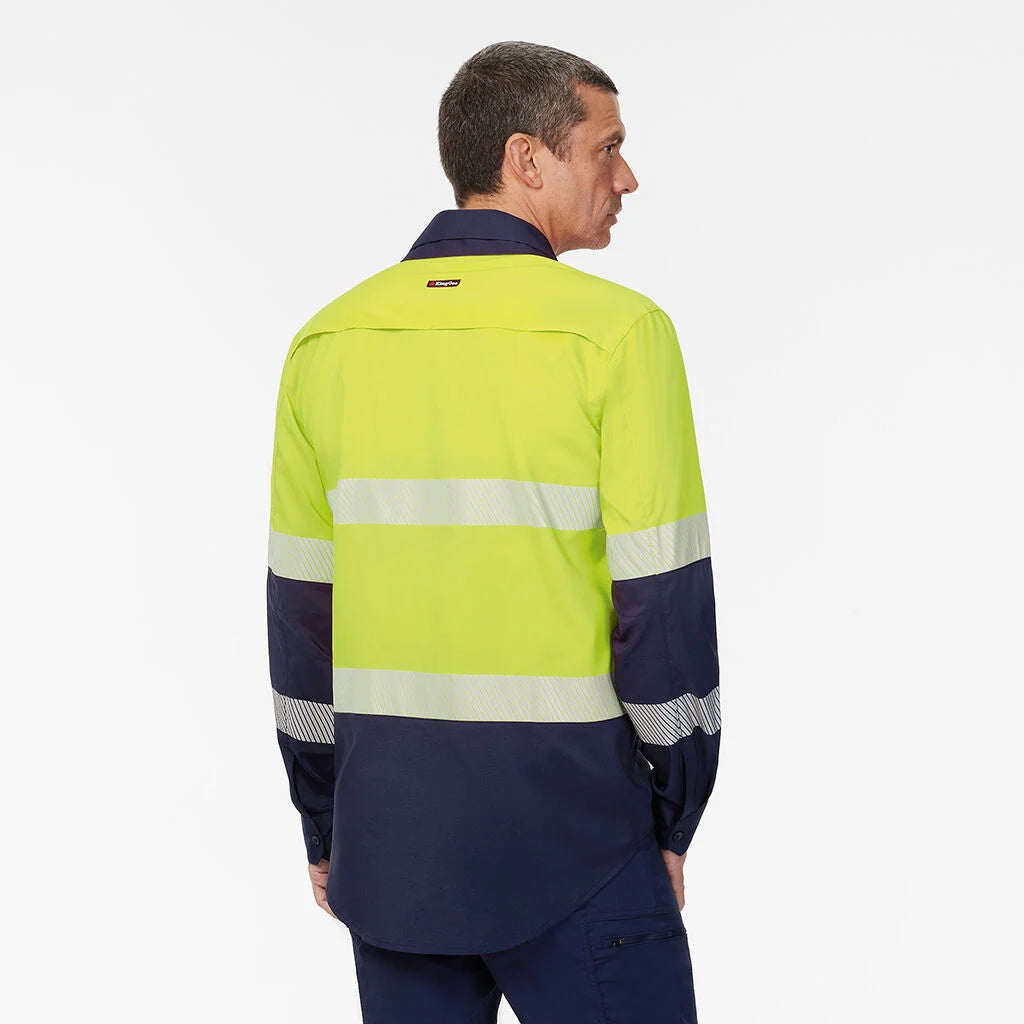 KingGee - Men's DryCool Hi Vis Spliced Taped Shirt Long Sleeve Shirt - K54037