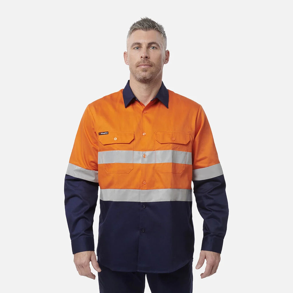 KingGee - Men's Originals Hi-Vis Reflective Two Tone Long Sleeve Work Shirt - K54315