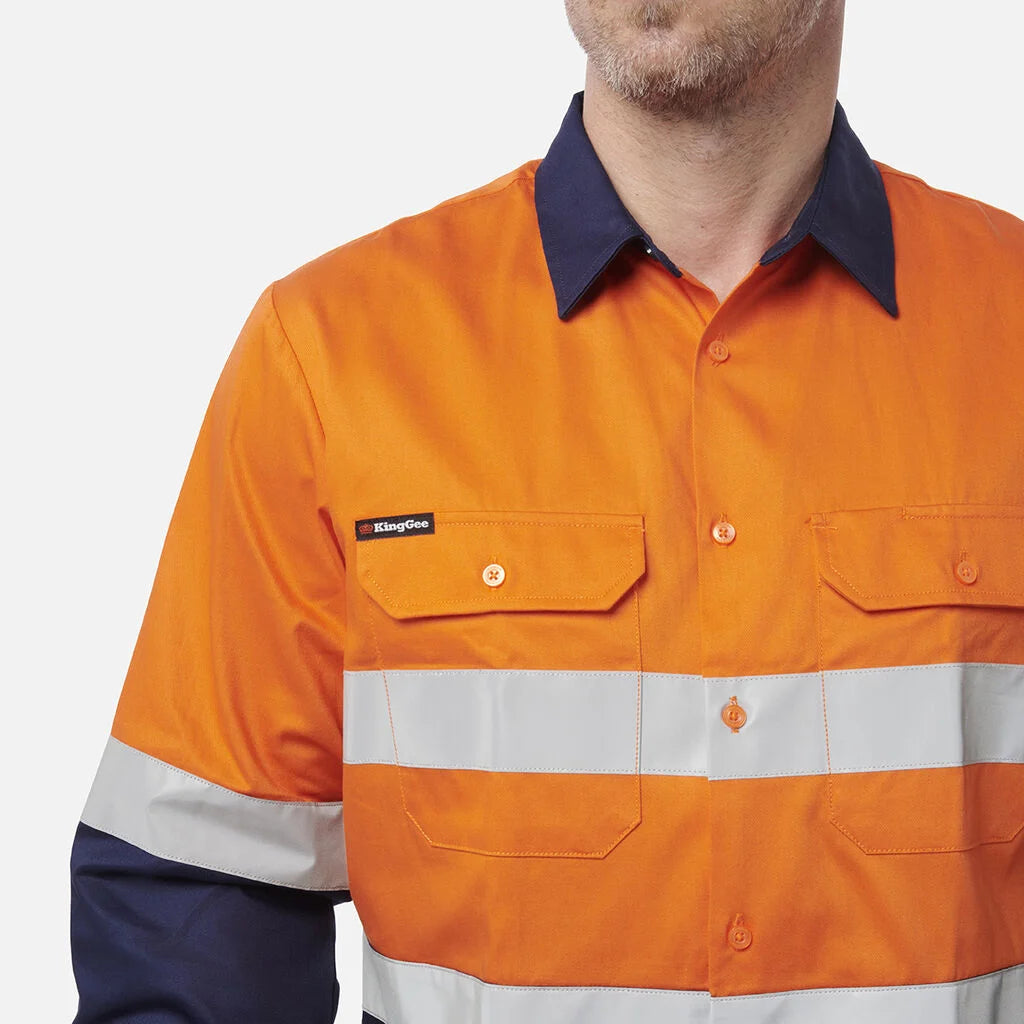 KingGee - Men's Originals Hi-Vis Reflective Two Tone Long Sleeve Work Shirt - K54315