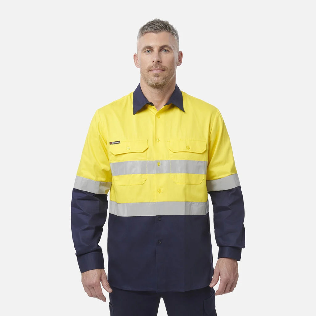 KingGee - Men's Originals Hi-Vis Reflective Two Tone Long Sleeve Work Shirt - K54315