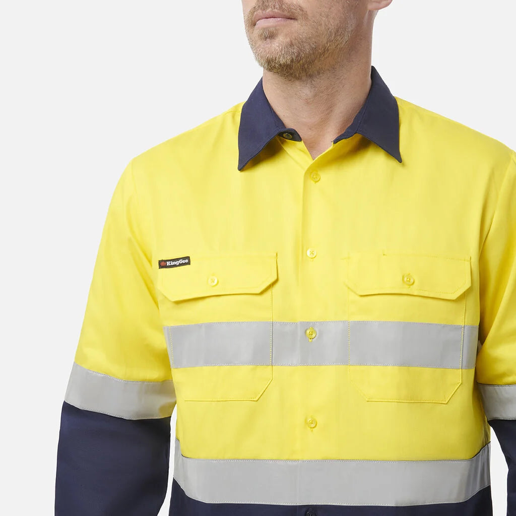 KingGee - Men's Originals Hi-Vis Reflective Two Tone Long Sleeve Work Shirt - K54315