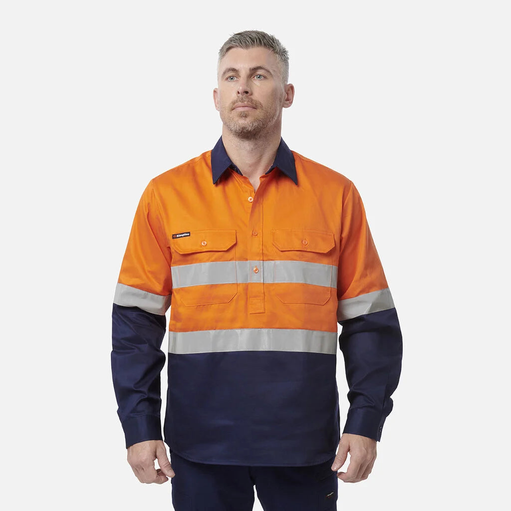 KingGee - Men's Originals Hi-Vis Reflective Closed Front Long Sleeve Shirt - K54325