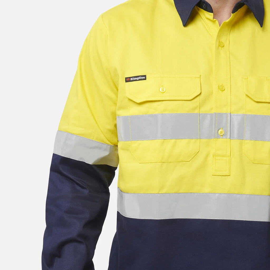 KingGee - Men's Originals Hi-Vis Reflective Closed Front Long Sleeve Shirt - K54325