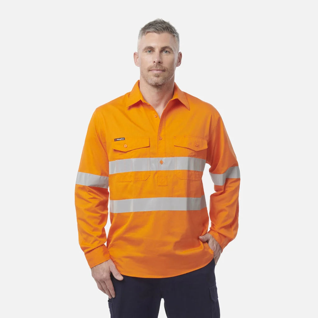 KingGee - Men's Workcool 2 Hi-Vis Reflective Closed Front Shirt - K54896-ORA