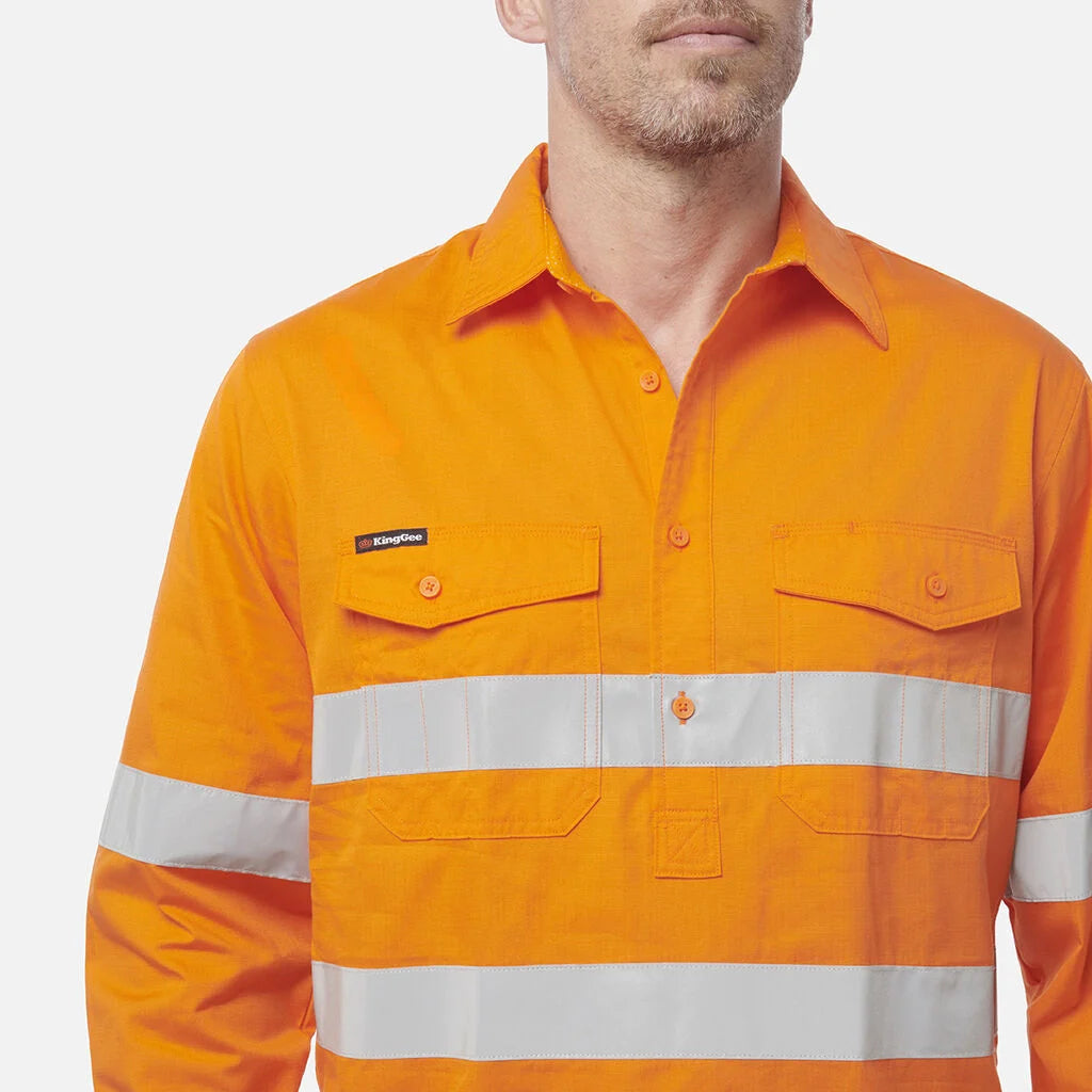 KingGee - Men's Workcool 2 Hi-Vis Reflective Closed Front Shirt - K54896-ORA