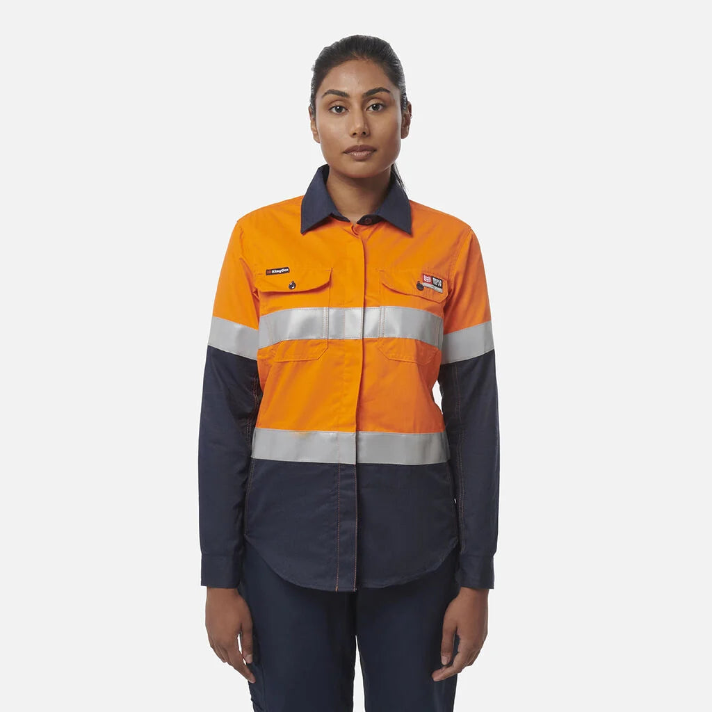 KingGee - Women's ShieldTec FR Hi Vis 2Tone Open Front Taped Shirt PPE2 - Y04050