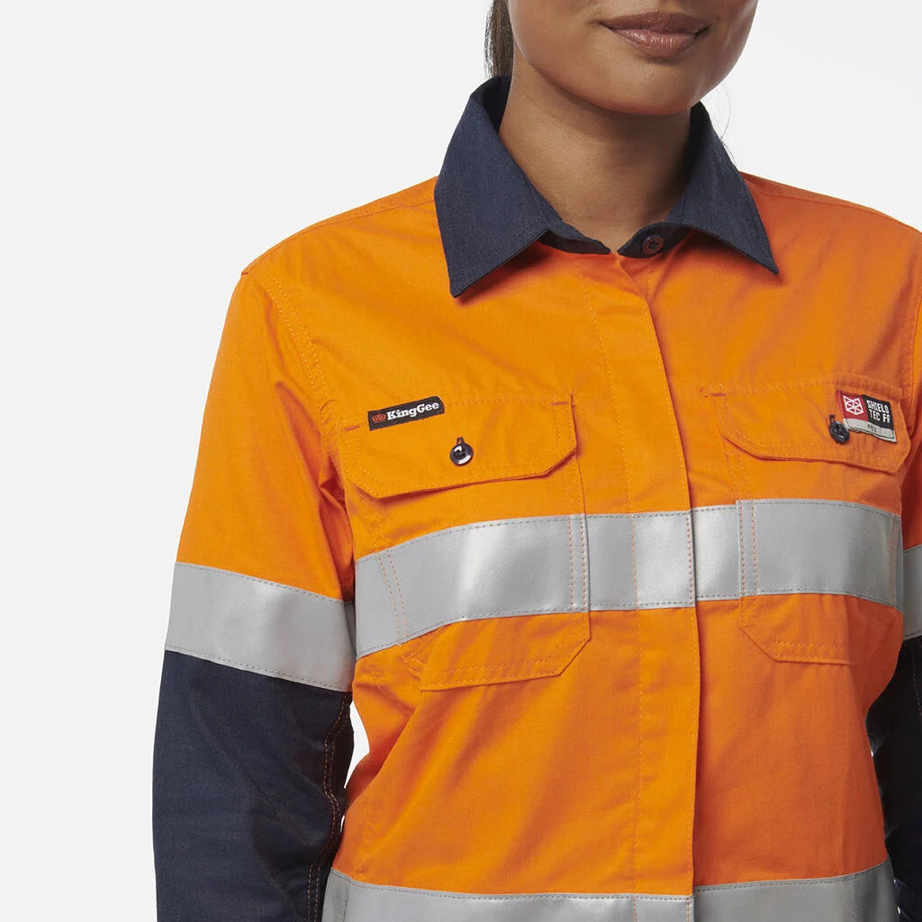 KingGee - Women's ShieldTec FR Hi Vis 2Tone Open Front Taped Shirt PPE2 - Y04050