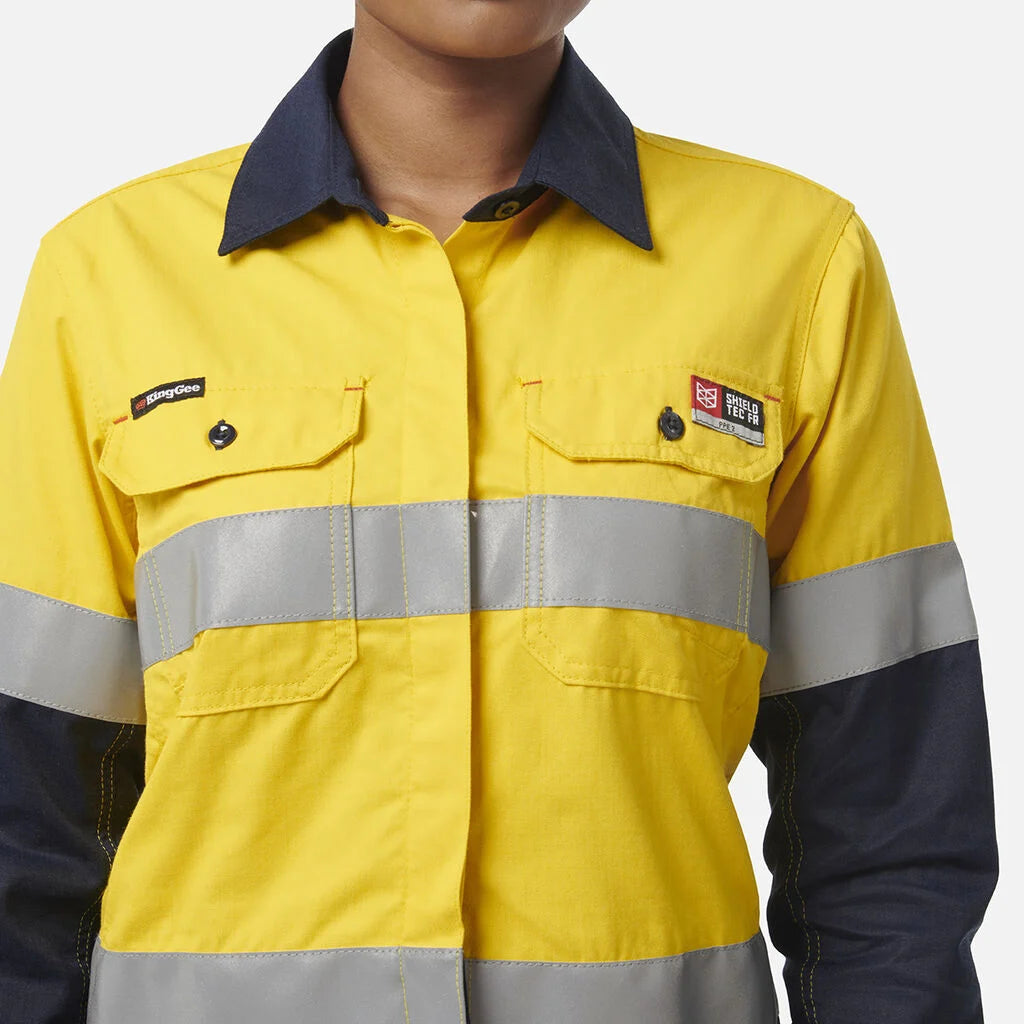 KingGee - Women's ShieldTec FR Hi Vis 2Tone Open Front Taped Shirt PPE2 - Y04050