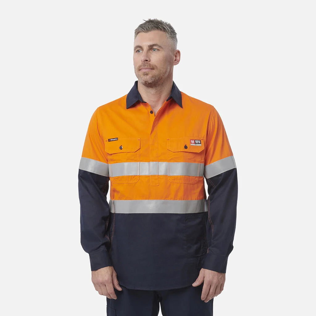 KingGee - Men's ShieldTec FR Hi Vis 2 Tone Closed Front Taped Shirt PPE2 -  Y04550
