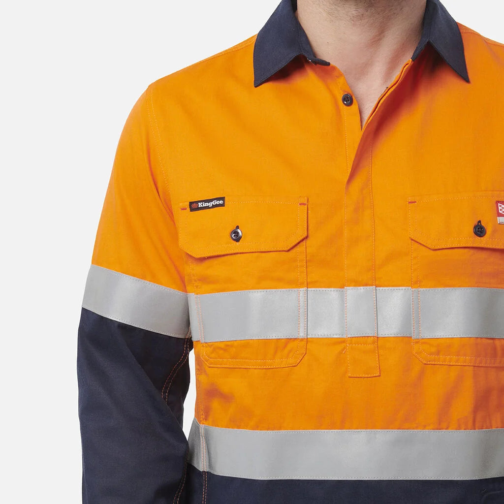 KingGee - Men's ShieldTec FR Hi Vis 2 Tone Closed Front Taped Shirt PPE2 -  Y04550