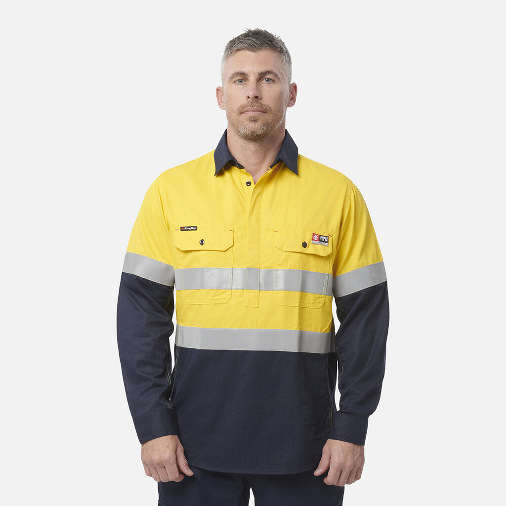 KingGee - Men's ShieldTec FR Hi Vis 2 Tone Closed Front Taped Shirt PPE2 -  Y04550