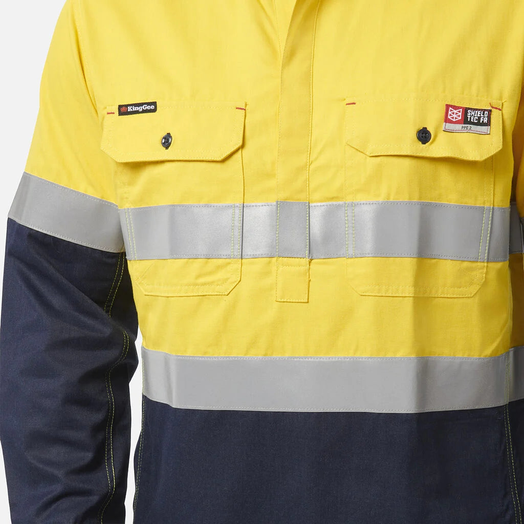 KingGee - Men's ShieldTec FR Hi Vis 2 Tone Closed Front Taped Shirt PPE2 -  Y04550